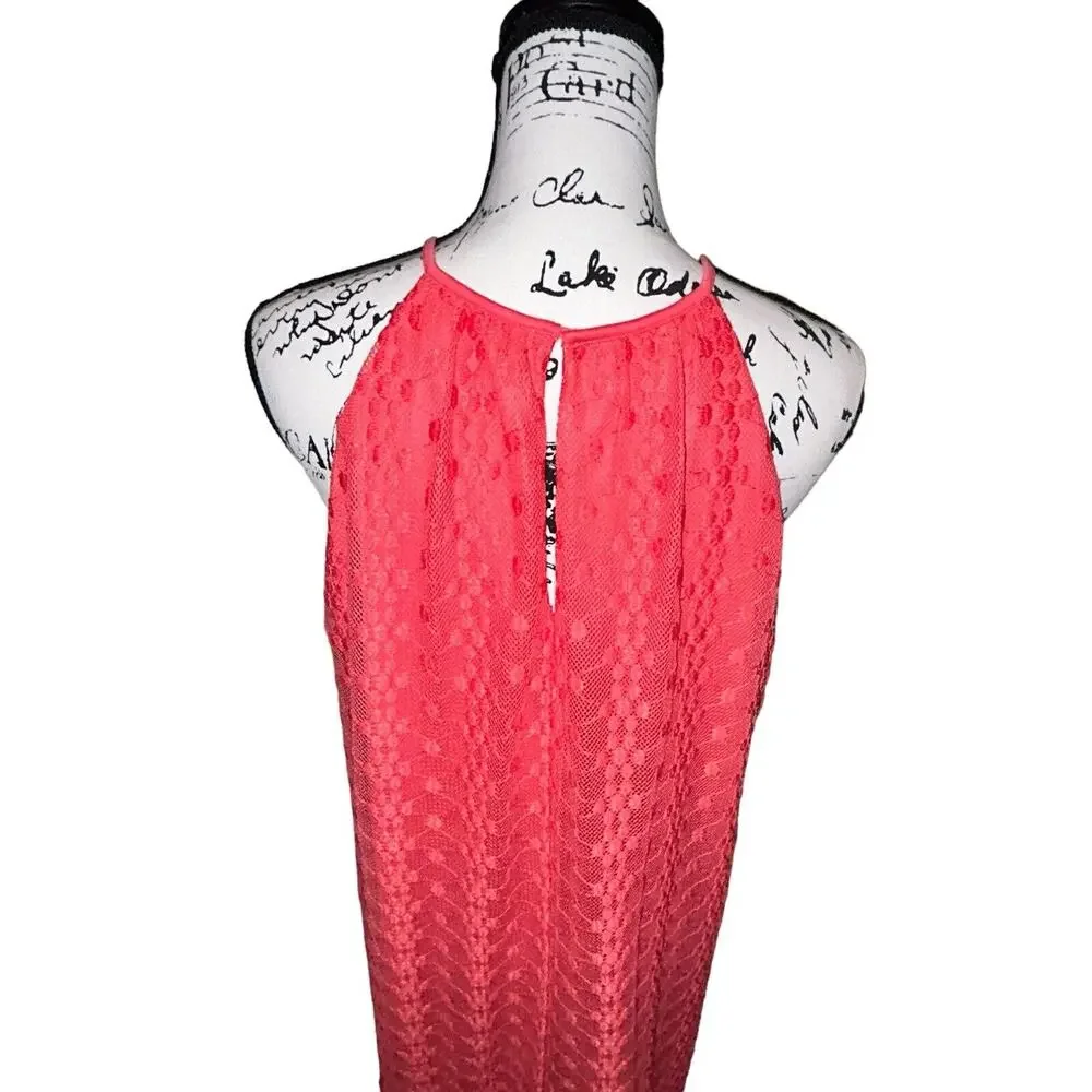 Maggy London Pink Lace Eyelet Keyhole Back Sleeveless Asymmetrical Dress Size 14